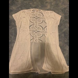 Shirt sleeve cardigan w/ lace